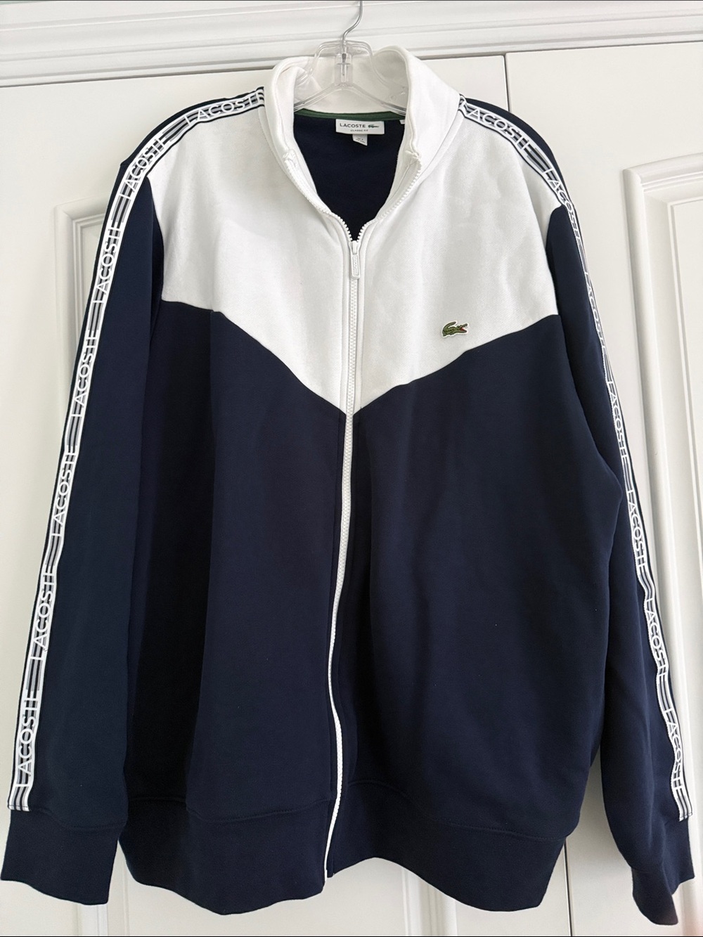Lacoste Navy and White Zip-Front Track Jacket